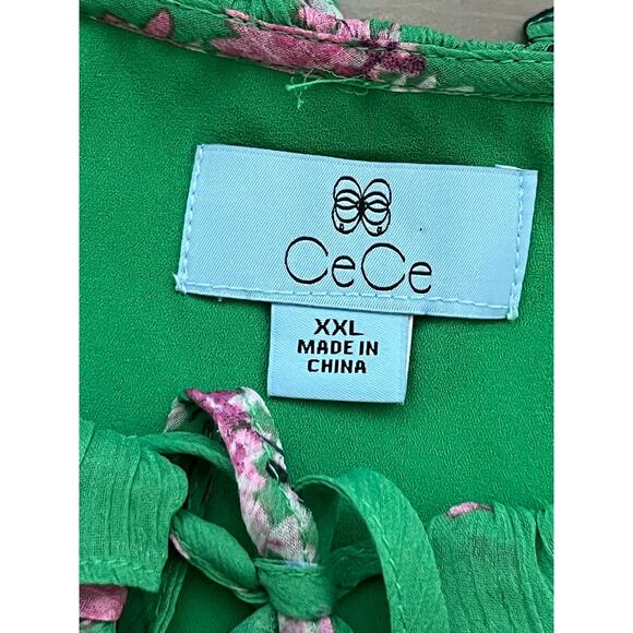 CeCe green floral blouse sleeveless with keyhole neckline professional casual - Picture 8 of 8